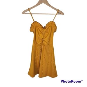 Lovers and Friends Mustard Yellow Ruched Front Ribbed Mini Dress Sz S